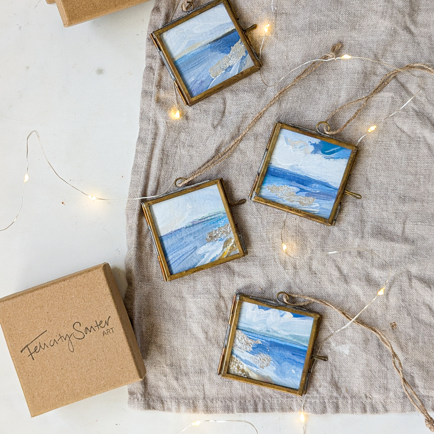 Set of 4 | Hand-Painted Coastal Christmas Tree Decorations