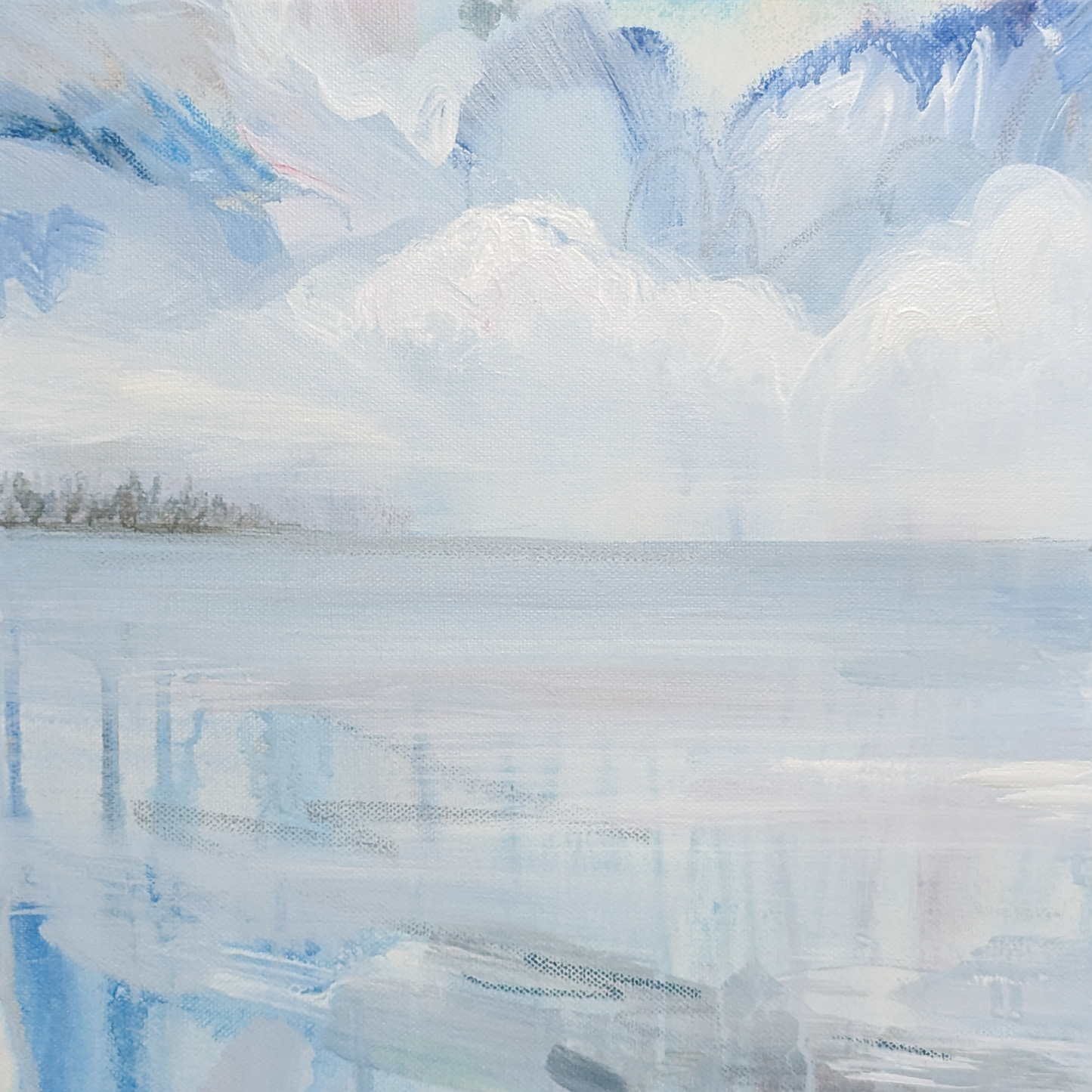 Winter on the Lake I, Original Painting on Canvas