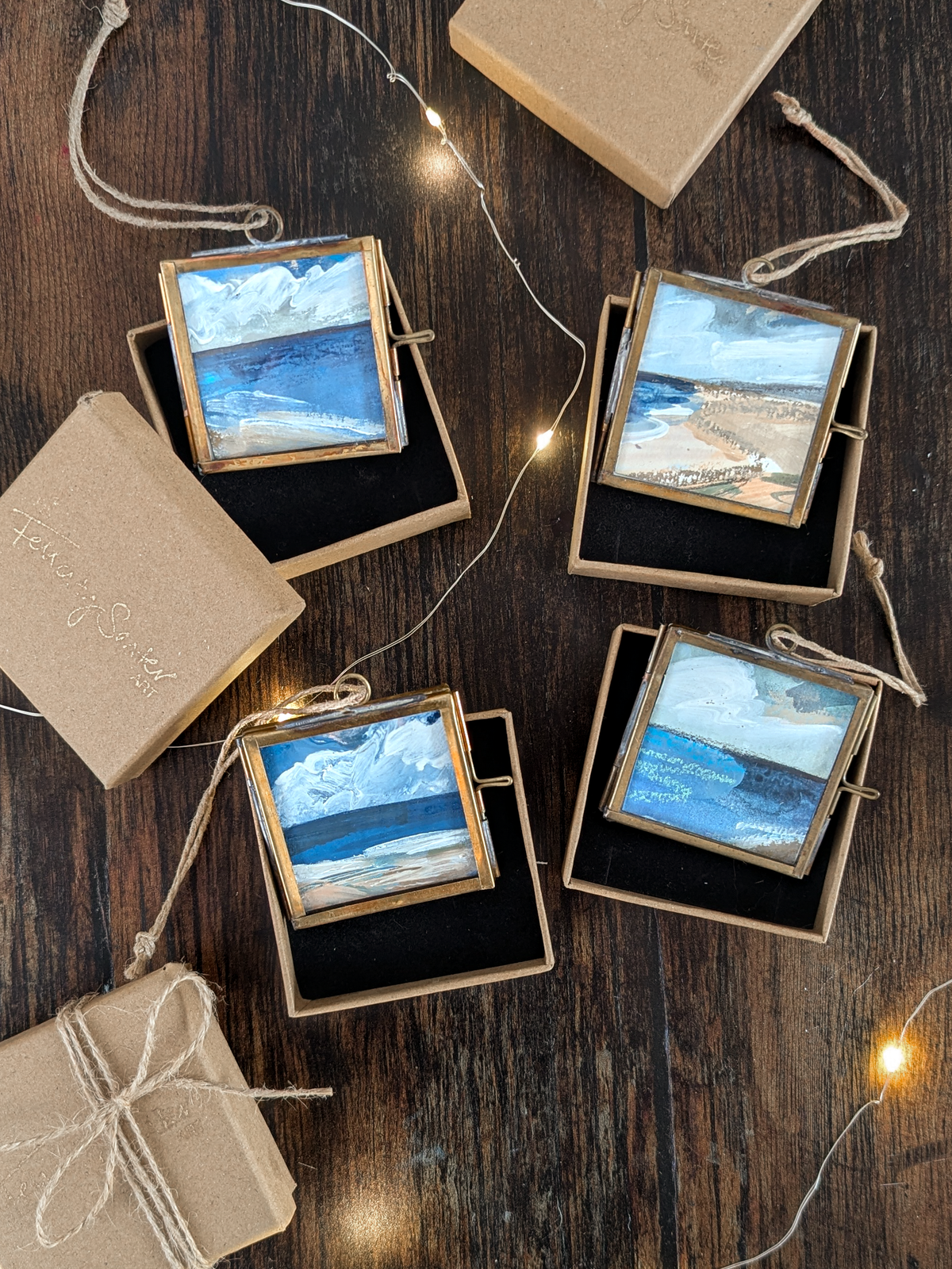 Set of 4 | Hand-Painted Coastal Christmas Tree Decorations